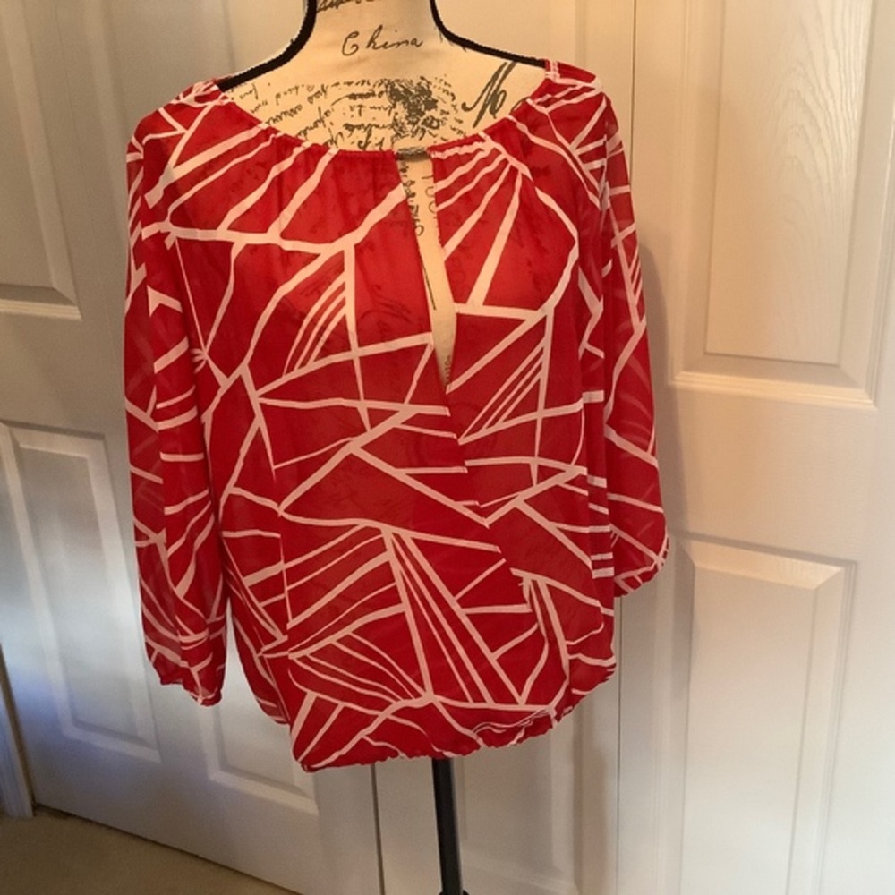 Top, New Direction, red & white, size L, lightly used